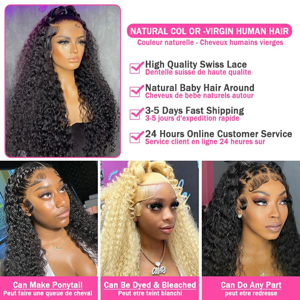 Deep Wave Human Hair Lace Frontal Wig Transparent 13x4 Water Wave Lace Frontal Human Hair Wigs For Black Women 4x4 Lace Wig 200%
