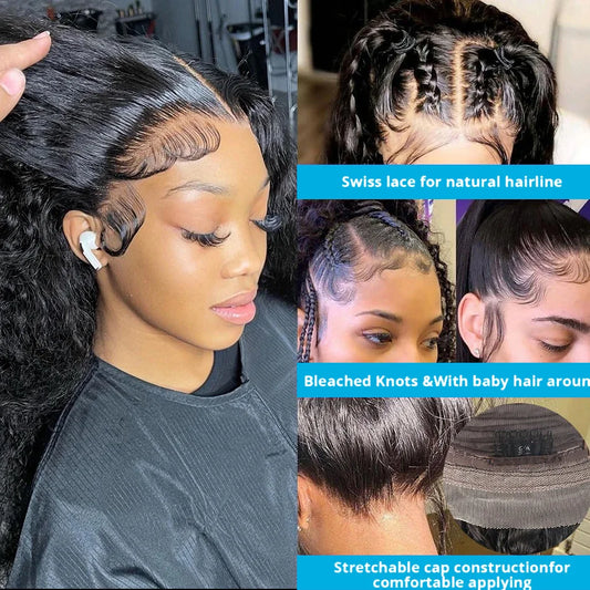 Deep Wave Human Hair Lace Frontal Wig Transparent 13x4 Water Wave Lace Frontal Human Hair Wigs For Black Women 4x4 Lace Wig 200%