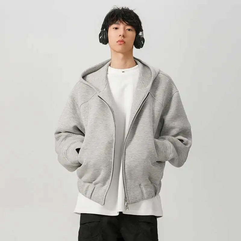 IEFB New Spring Men's Hoodies Hooded Zipper Structure Solid Color Loose Short Menswear Tops Casual Male Sweatshirts New 9W590