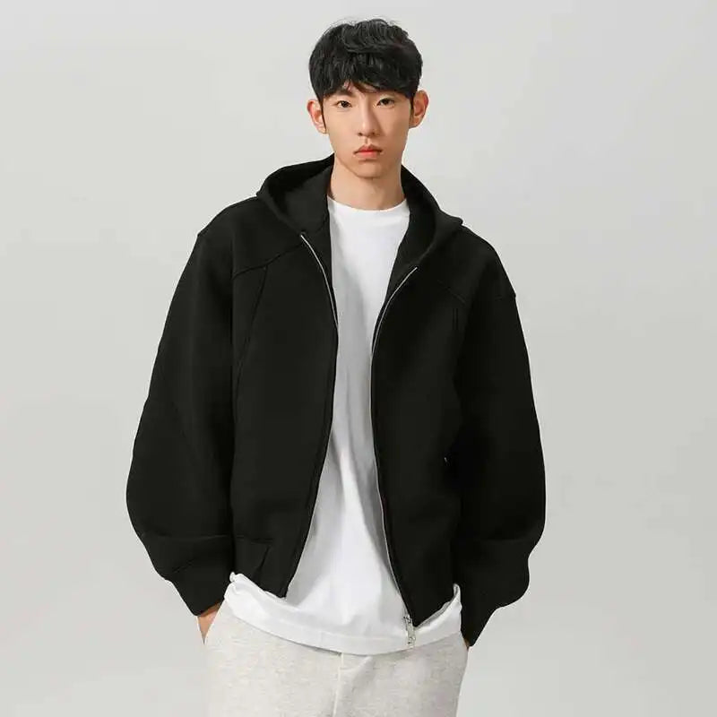 IEFB New Spring Men's Hoodies Hooded Zipper Structure Solid Color Loose Short Menswear Tops Casual Male Sweatshirts New 9W590