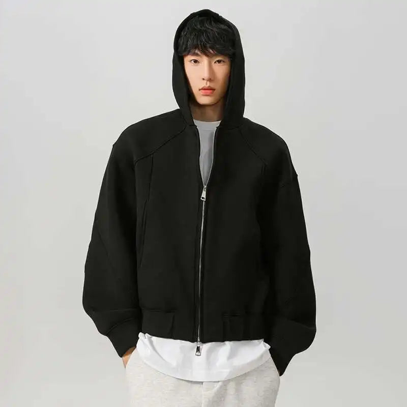 IEFB New Spring Men's Hoodies Hooded Zipper Structure Solid Color Loose Short Menswear Tops Casual Male Sweatshirts New 9W590