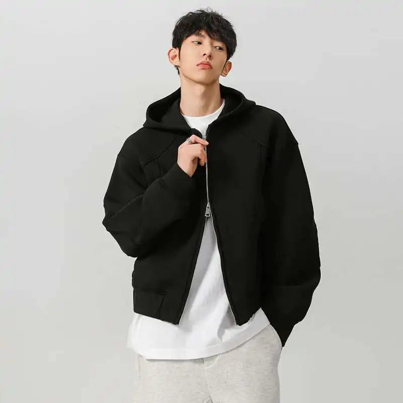 IEFB New Spring Men's Hoodies Hooded Zipper Structure Solid Color Loose Short Menswear Tops Casual Male Sweatshirts New 9W590