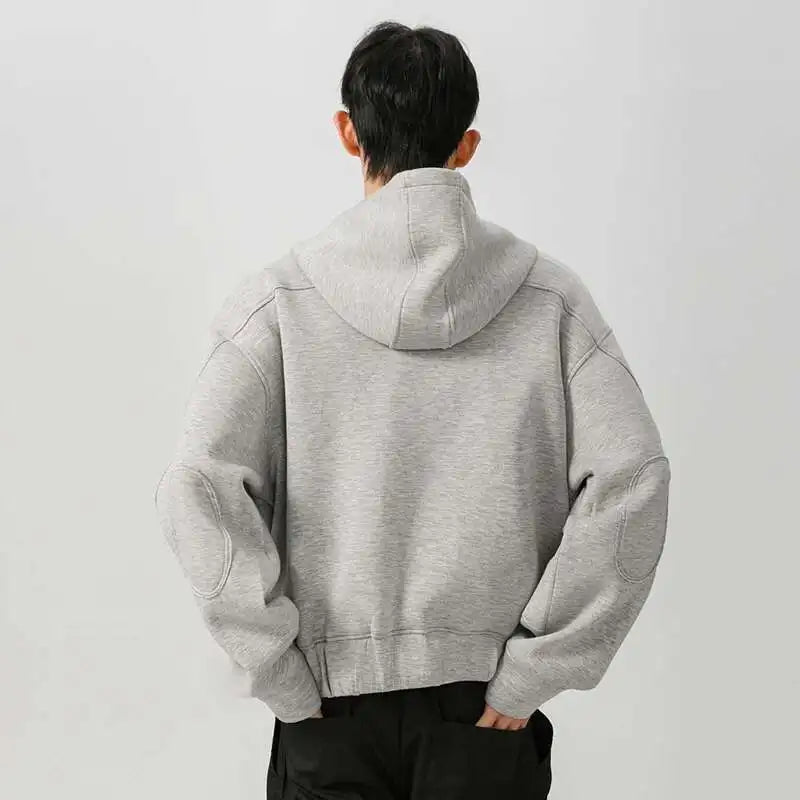 IEFB New Spring Men's Hoodies Hooded Zipper Structure Solid Color Loose Short Menswear Tops Casual Male Sweatshirts New 9W590