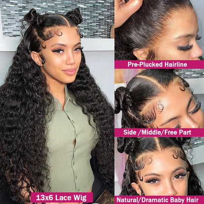 Deep Wave Human Hair Lace Frontal Wig Transparent 13x4 Water Wave Lace Frontal Human Hair Wigs For Black Women 4x4 Lace Wig 200%