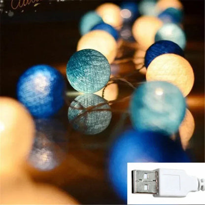 6M 40 LED Cotton Garland Balls Lights String Christmas Easter Outdoor Hanging Party Baby Kids Room Bed Fairy Lights Decorations