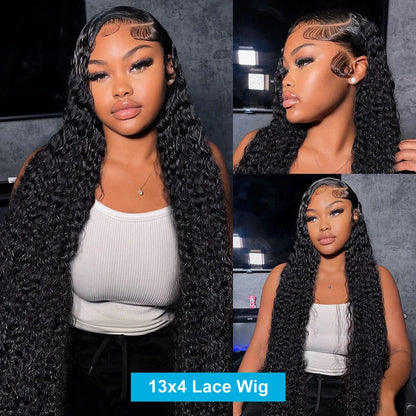 Deep Wave Human Hair Lace Frontal Wig Transparent 13x4 Water Wave Lace Frontal Human Hair Wigs For Black Women 4x4 Lace Wig 200%