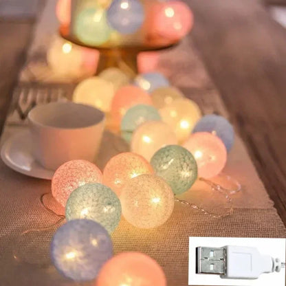 6M 40 LED Cotton Garland Balls Lights String Christmas Easter Outdoor Hanging Party Baby Kids Room Bed Fairy Lights Decorations