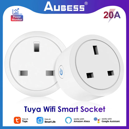 Smart Plug UK 20A  WIFI Timing Socket Smart Home Power Outlet Power Monitor Tuya Smart Life App Work with Aleax Google Home