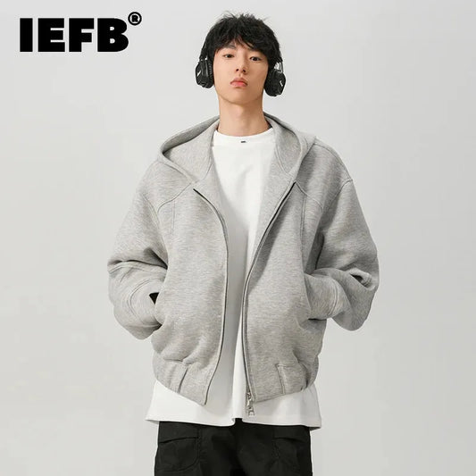IEFB New Spring Men's Hoodies Hooded Zipper Structure Solid Color Loose Short Menswear Tops Casual Male Sweatshirts New 9W590
