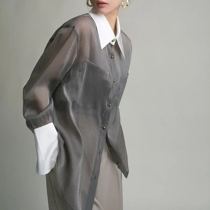 2023 new sunscreen top temperament fragrant French fashion shirt grey retro loose shirt woman