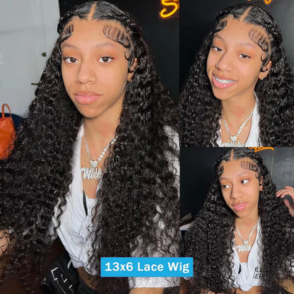 Deep Wave Human Hair Lace Frontal Wig Transparent 13x4 Water Wave Lace Frontal Human Hair Wigs For Black Women 4x4 Lace Wig 200%