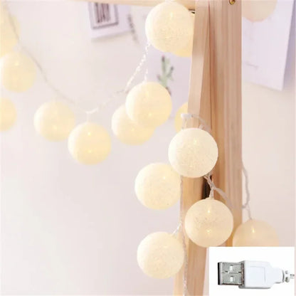 6M 40 LED Cotton Garland Balls Lights String Christmas Easter Outdoor Hanging Party Baby Kids Room Bed Fairy Lights Decorations